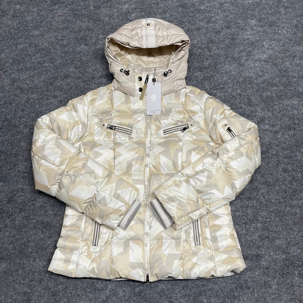 Bogner CARRY-D Jacket Womens XL Beige 750 Down Ski Geometric Luxury Waterproof - Picture 1 of 16
